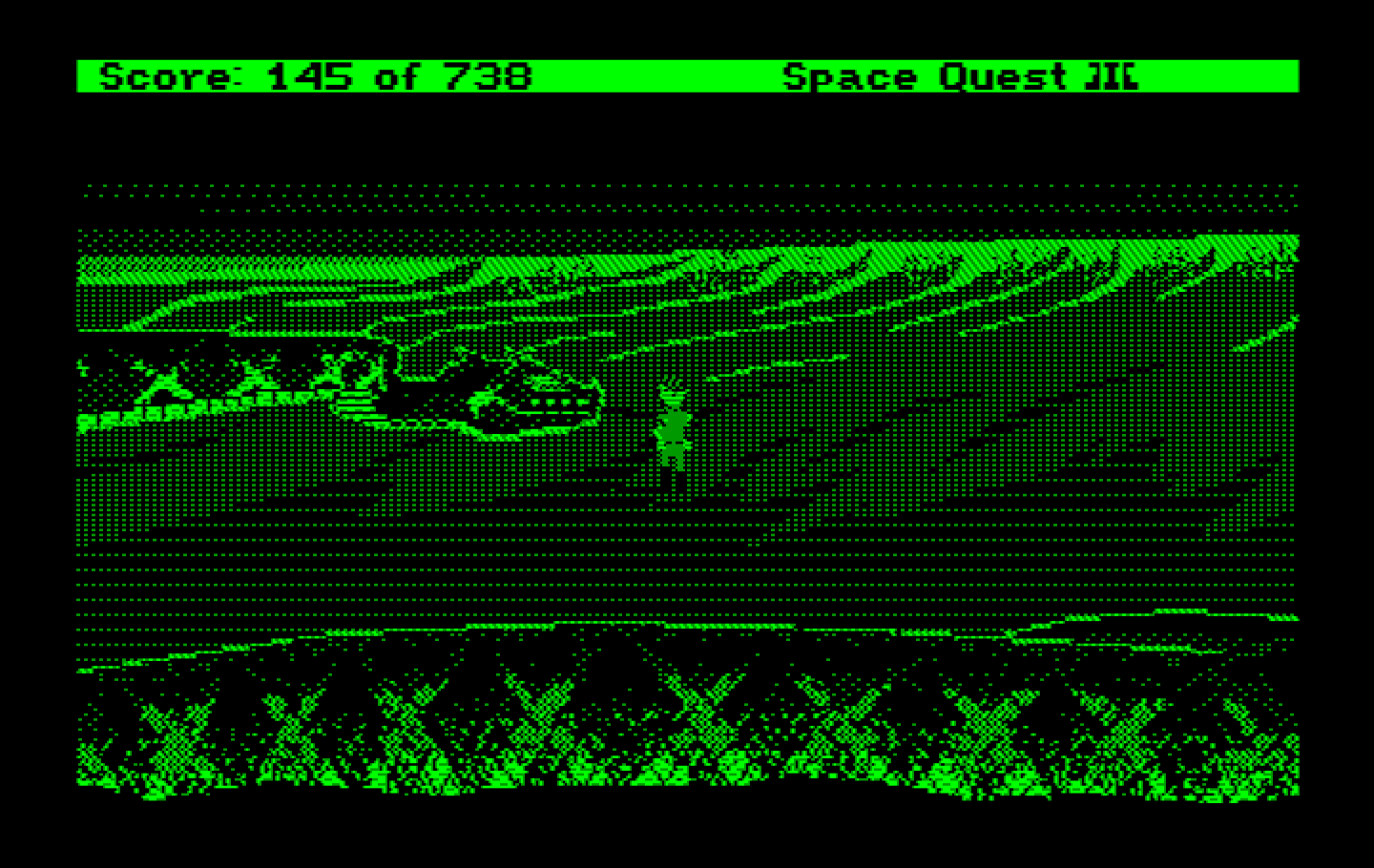 Space Quest III: The Pirates of Pestulon IBM PC/Compatibles Screenshot: Lookout, a giant snake! Run!