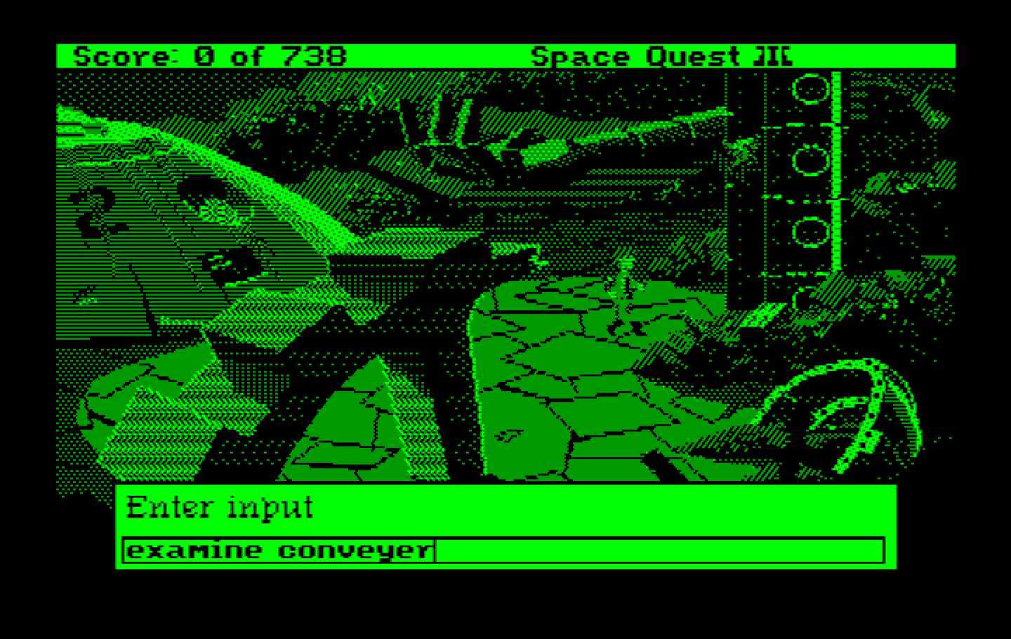 Space Quest III: The Pirates of Pestulon IBM PC/Compatibles Screenshot: Enter commands to examine things.