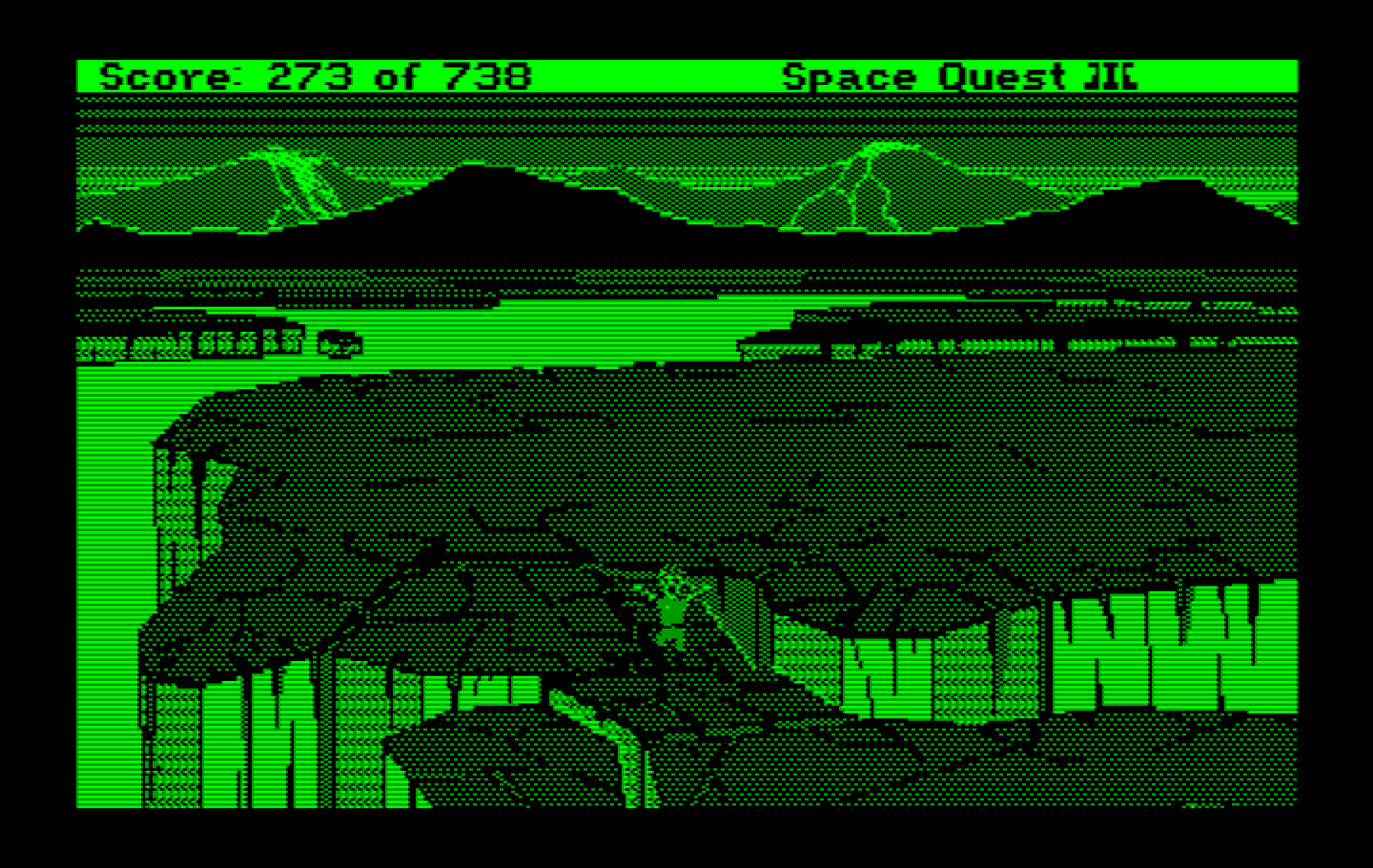 Space Quest III: The Pirates of Pestulon IBM PC/Compatibles Screenshot: Be careful, this place isn't stable!