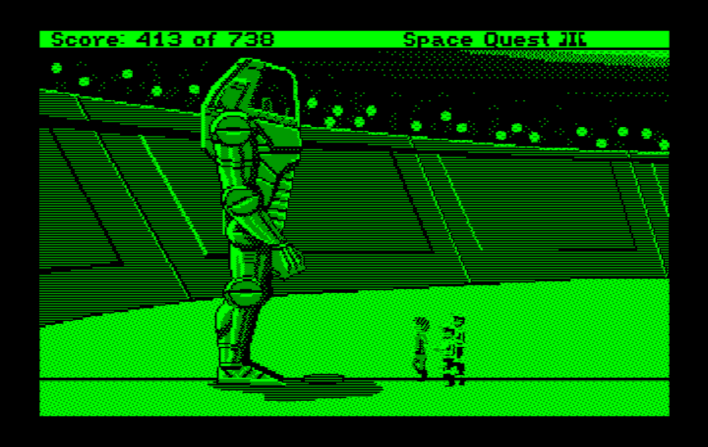 Space Quest III: The Pirates of Pestulon IBM PC/Compatibles Screenshot: Time to battle in giant robots!