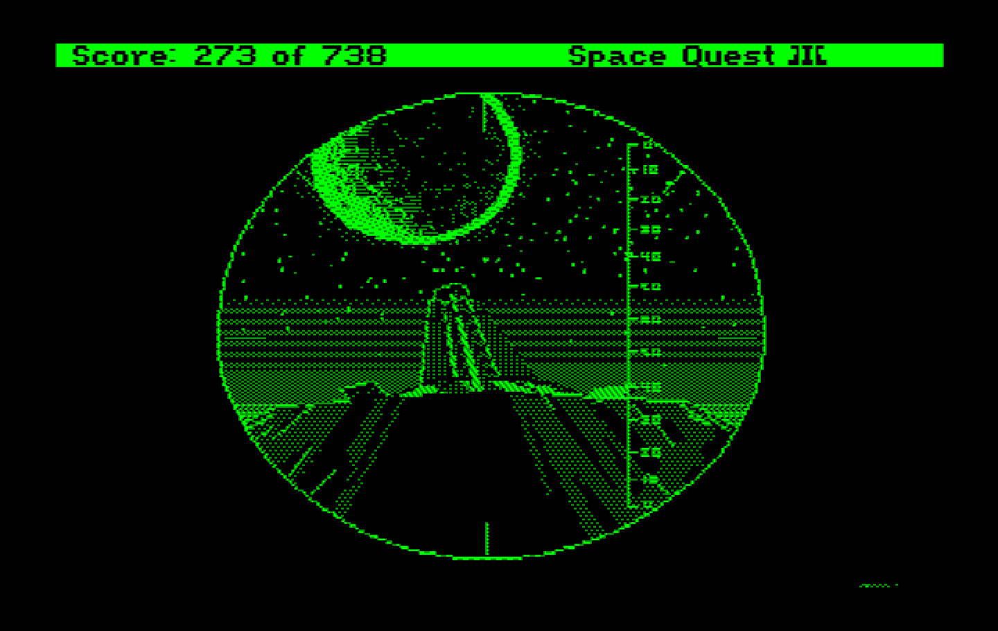 Space Quest III: The Pirates of Pestulon IBM PC/Compatibles Screenshot: Looking through the telescope; hmm, what's this?