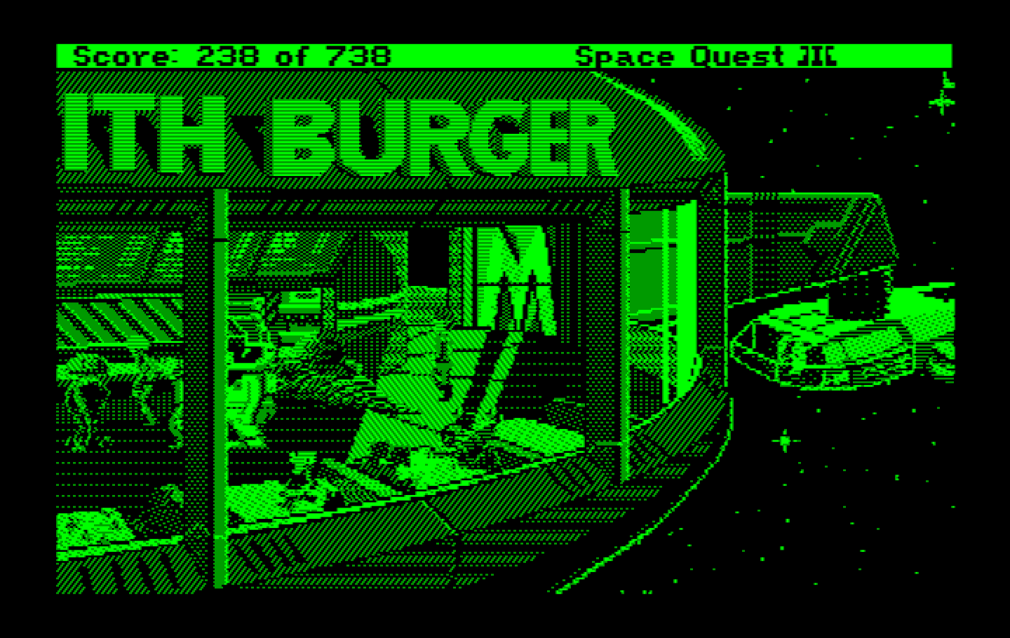 Space Quest III: The Pirates of Pestulon IBM PC/Compatibles Screenshot: Time for some fast food!