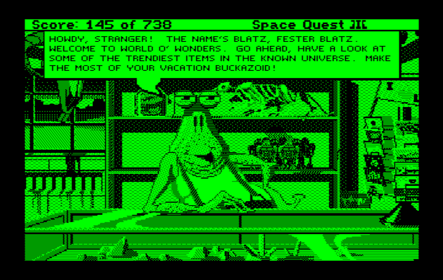 Space Quest III: The Pirates of Pestulon IBM PC/Compatibles Screenshot: The name's Blatz, Fester Blatz...