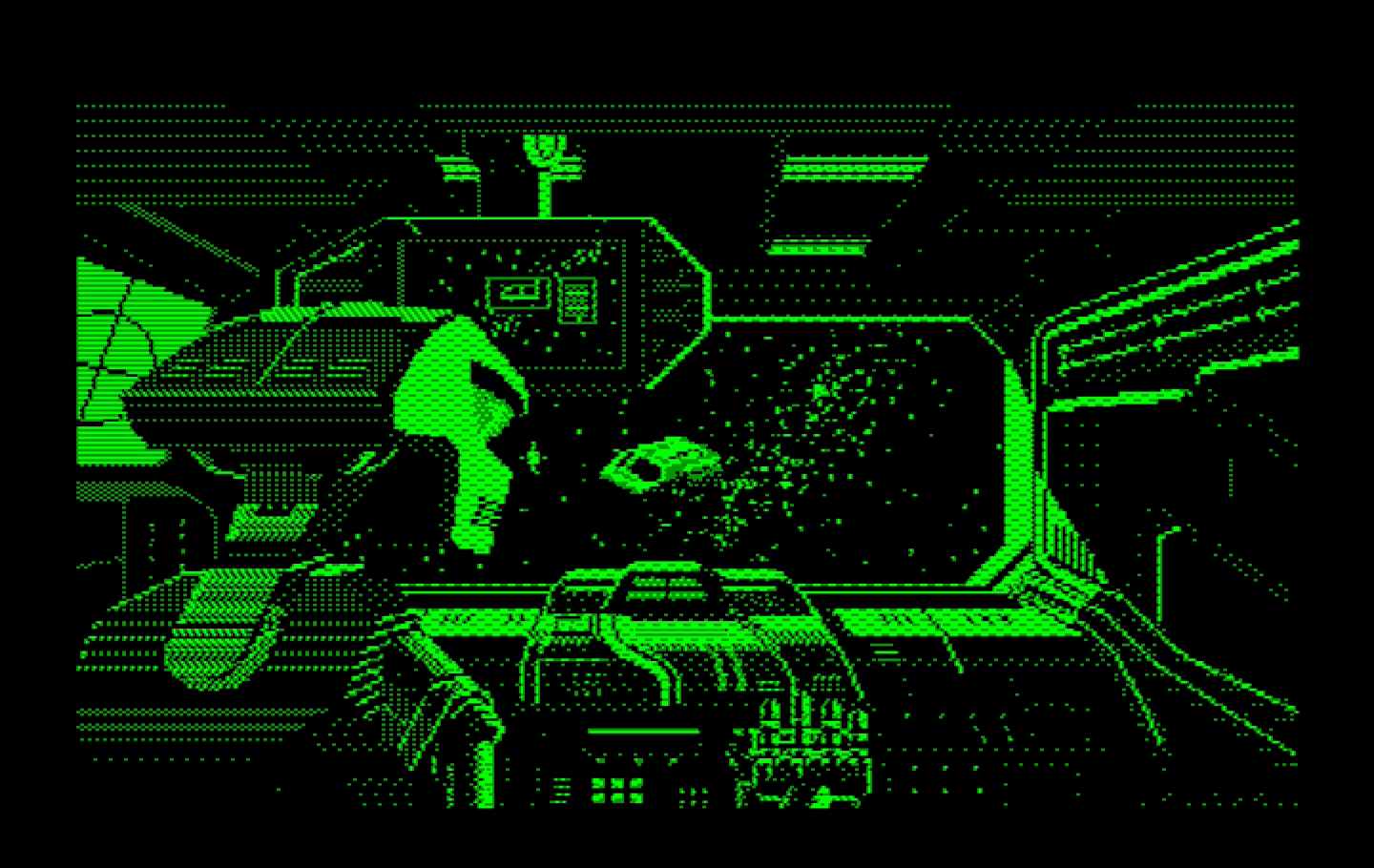 Space Quest III: The Pirates of Pestulon IBM PC/Compatibles Screenshot: A robot commanded freighter targets Roger's ship.