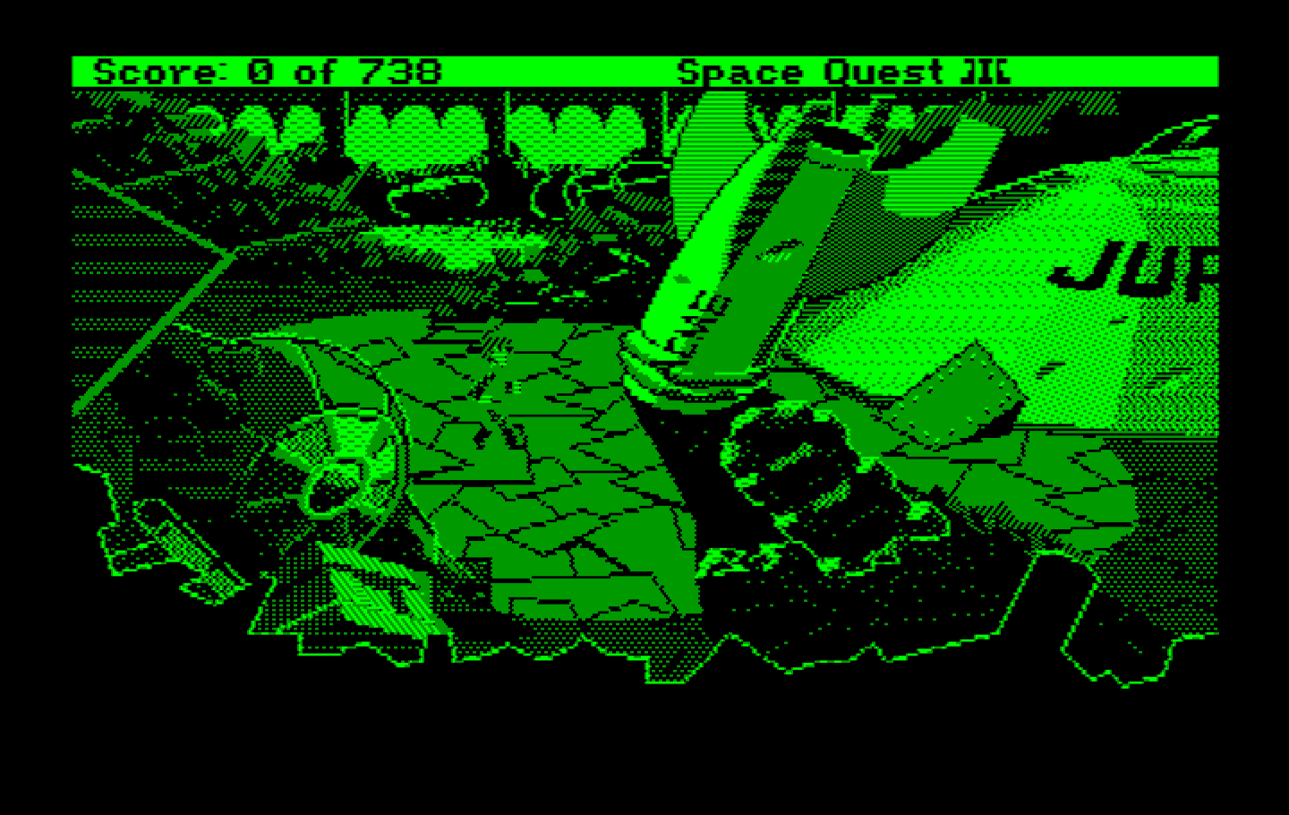 Space Quest III: The Pirates of Pestulon IBM PC/Compatibles Screenshot: Roger explores the garbage freighter.
