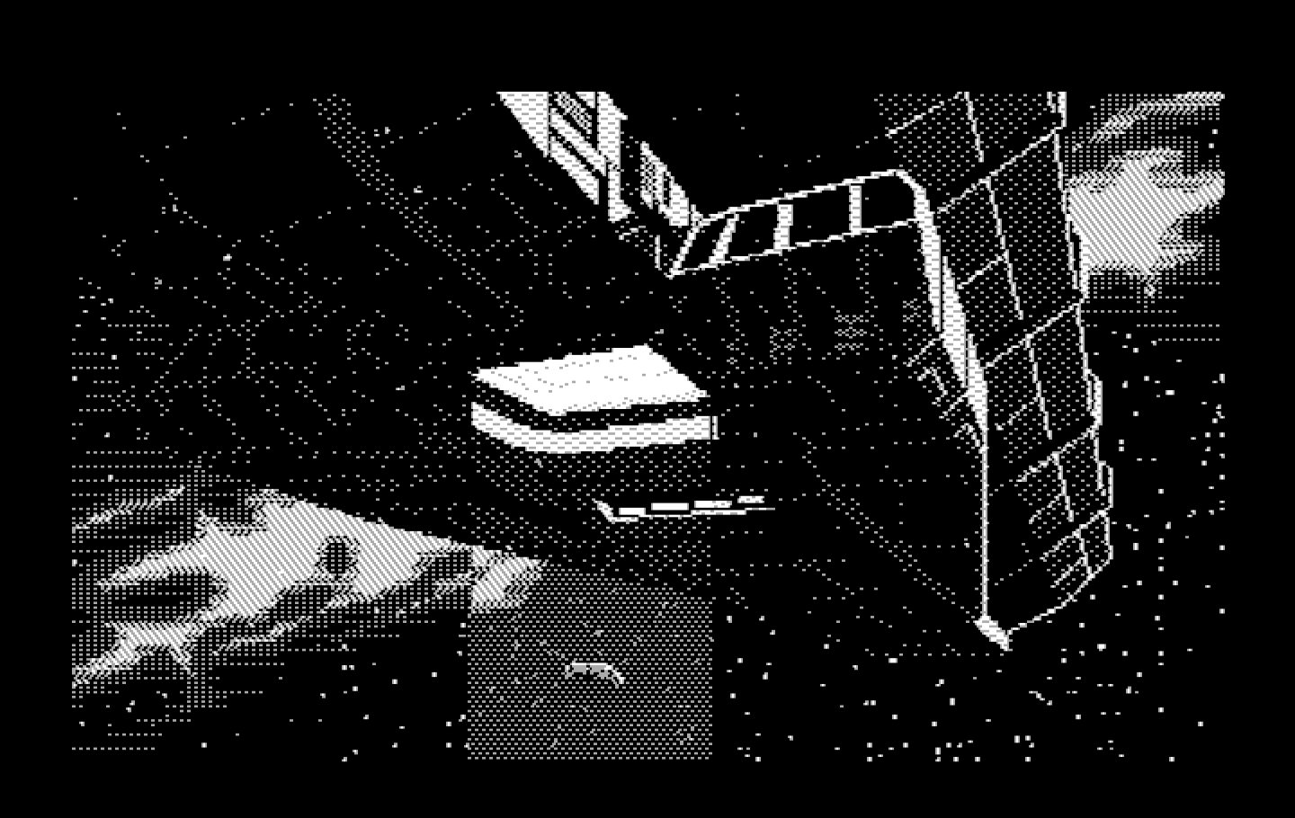 Space Quest III: The Pirates of Pestulon IBM PC/Compatibles Screenshot: Roger is beamed aboard a garbage freighter.