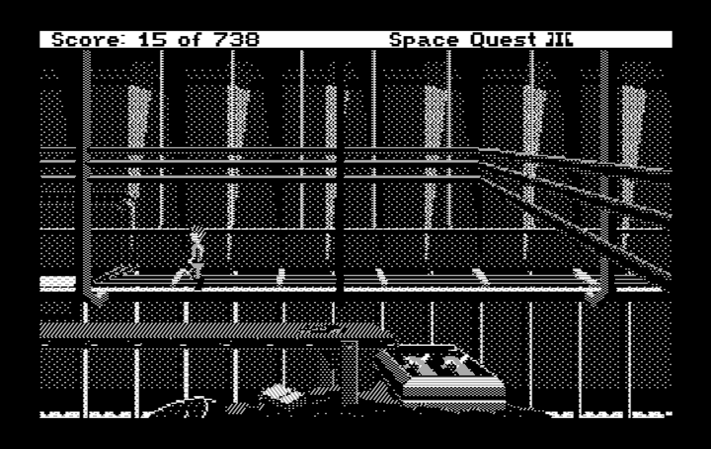 Space Quest III: The Pirates of Pestulon IBM PC/Compatibles Screenshot: I narrowly avoided falling into a trash compactor!