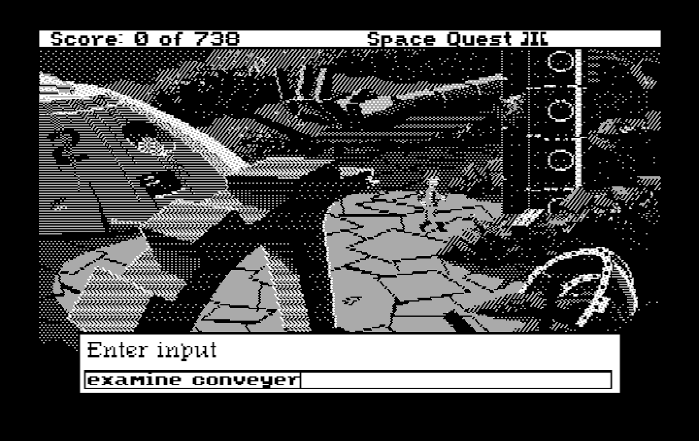 Space Quest III: The Pirates of Pestulon IBM PC/Compatibles Screenshot: Enter commands to examine things.