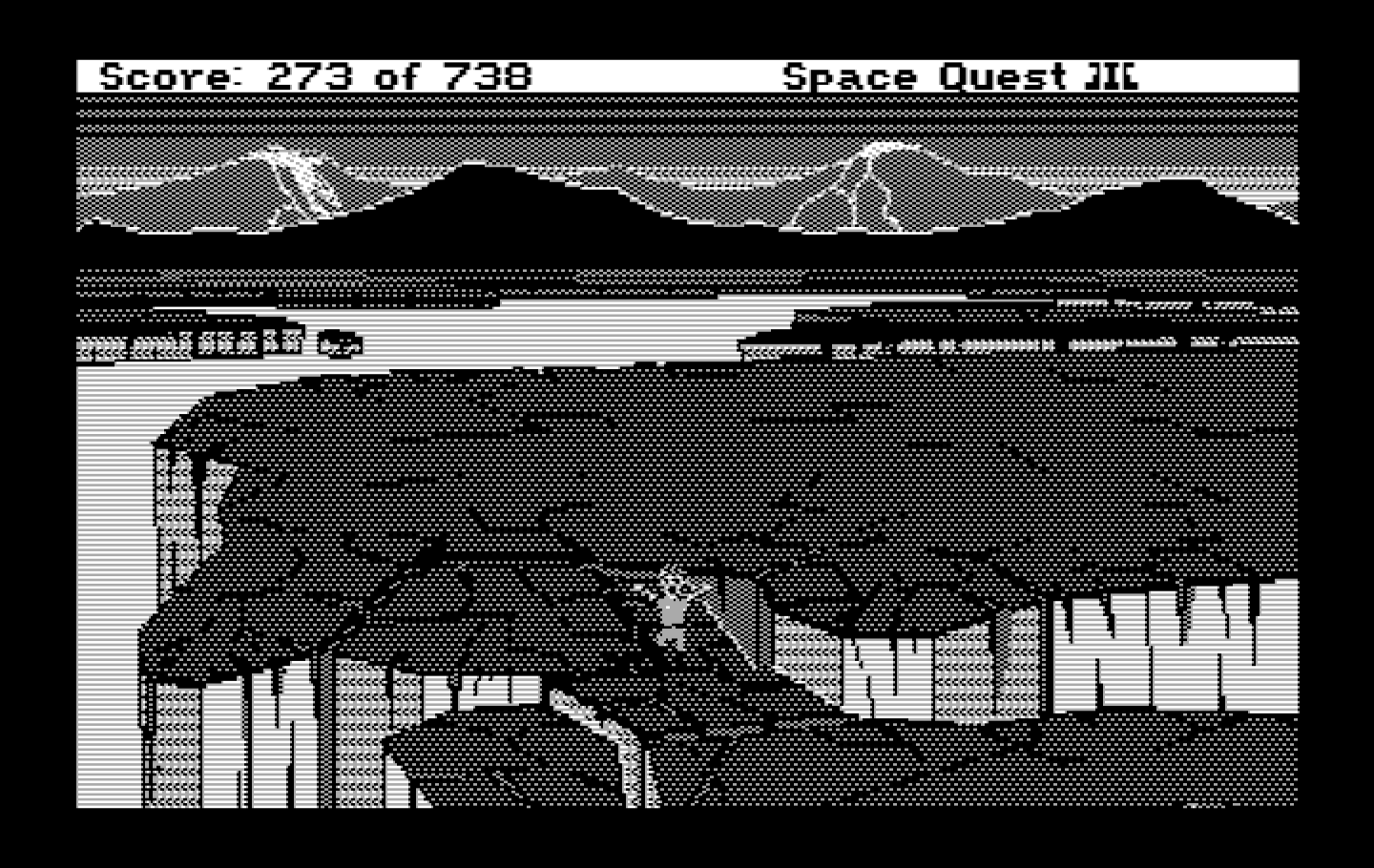 Space Quest III: The Pirates of Pestulon IBM PC/Compatibles Screenshot: Be careful, this place isn't stable!