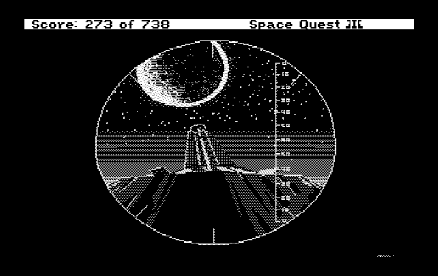 Space Quest III: The Pirates of Pestulon IBM PC/Compatibles Screenshot: Looking through the telescope; hmm, what's this?