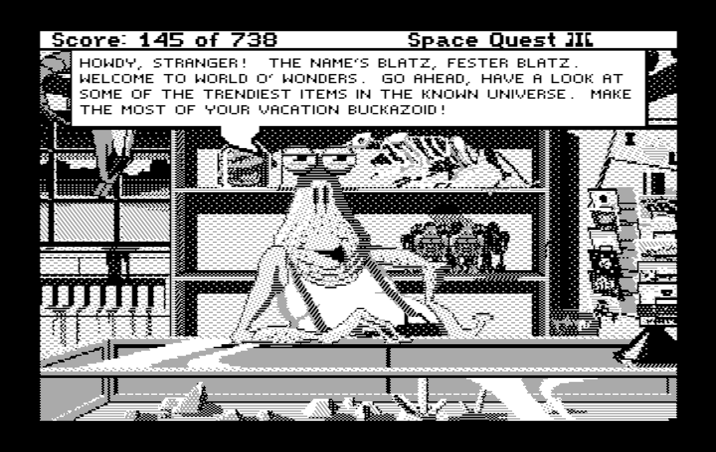 Space Quest III: The Pirates of Pestulon IBM PC/Compatibles Screenshot: The name's Blatz, Fester Blatz...