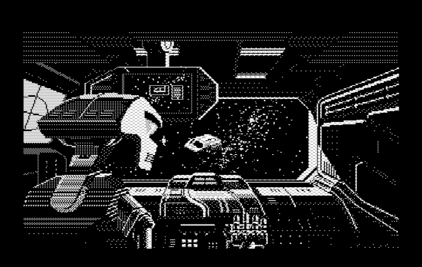 Space Quest III: The Pirates of Pestulon IBM PC/Compatibles Screenshot: A robot commanded freighter targets Roger's ship.
