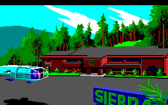 Space Quest III: The Pirates of Pestulon Amiga Screenshot: Landing at Sierra HQ...