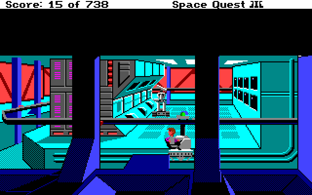 Space Quest III: The Pirates of Pestulon Amiga Screenshot: Riding a rail device...