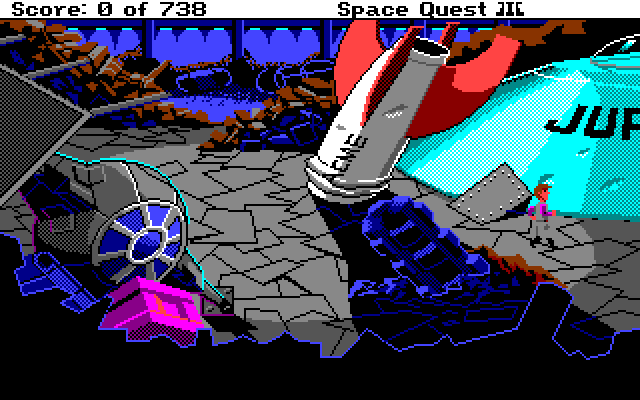 Space Quest III: The Pirates of Pestulon Amiga Screenshot: Roger explores the garbage freighter.
