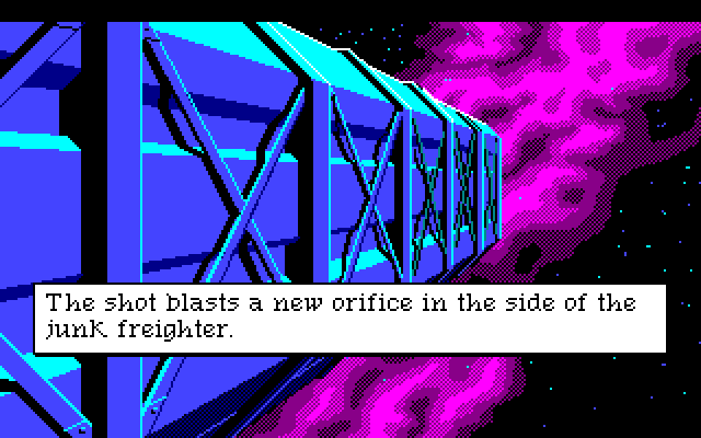 Space Quest III: The Pirates of Pestulon Amiga Screenshot: Blasting my way out of the garbage freighter...
