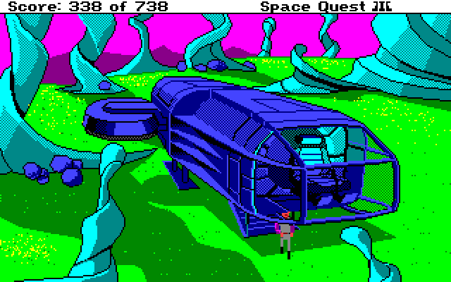 Space Quest III: The Pirates of Pestulon Amiga Screenshot: Leaving my ship to explore once again...