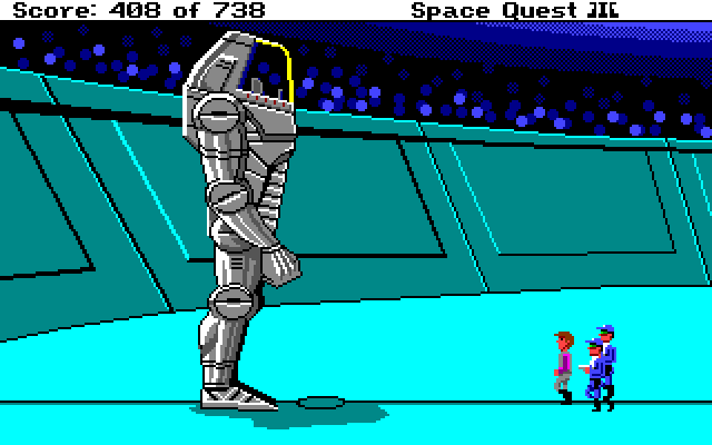 Space Quest III: The Pirates of Pestulon Amiga Screenshot: Time for a robot battle!