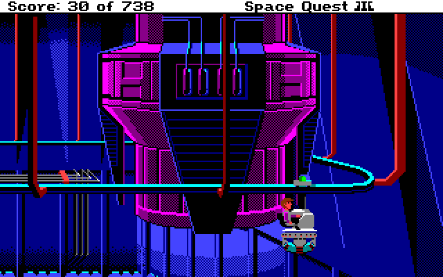 Space Quest III: The Pirates of Pestulon Amiga Screenshot: You'll need to use this device to move around some spaceship parts.