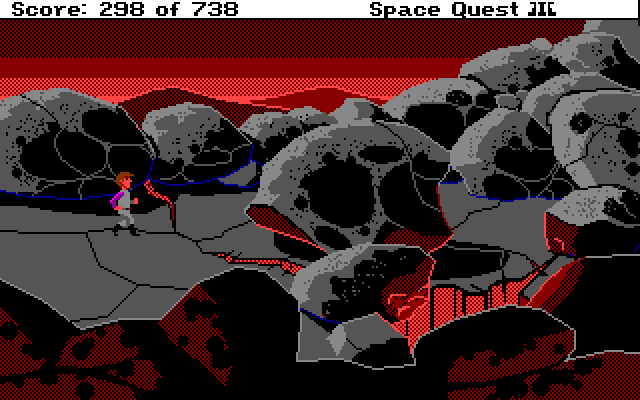 Space Quest III: The Pirates of Pestulon Amiga Screenshot: Exploring a volcanic landscape...