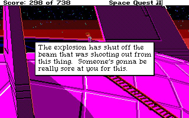 Space Quest III: The Pirates of Pestulon Amiga Screenshot: Uh oh, I set off an explosion...