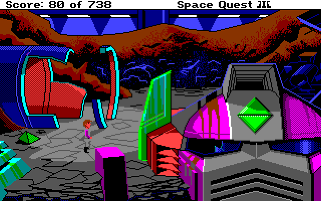 Space Quest III: The Pirates of Pestulon Amiga Screenshot: Hmm, what appears to be a giant robot head is here...