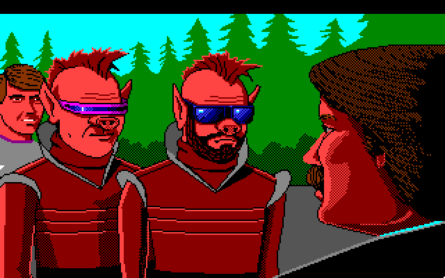 Space Quest III: The Pirates of Pestulon Amiga Screenshot: Ken Williams, the Two Guys, and Roger finally meet...