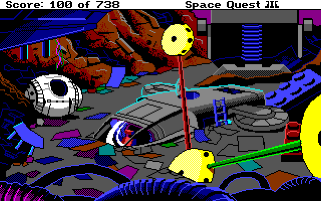 Space Quest III: The Pirates of Pestulon Amiga Screenshot: A spaceship! This could be useful...if I can repair it.