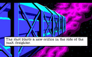 Space Quest III: The Pirates of Pestulon for Amiga - Blasting my way out of the garbage freighter...
