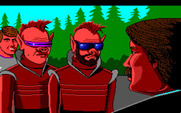 Space Quest III: The Pirates of Pestulon for Amiga - Ken Williams, the Two Guys, and Roger finally meet...