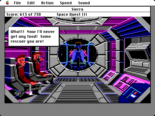 Space Quest III: The Pirates of Pestulon Macintosh Screenshot: The ship's in trouble...now what?
