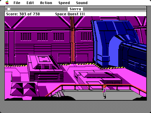 Space Quest III: The Pirates of Pestulon Macintosh Screenshot: Inside a large complex...