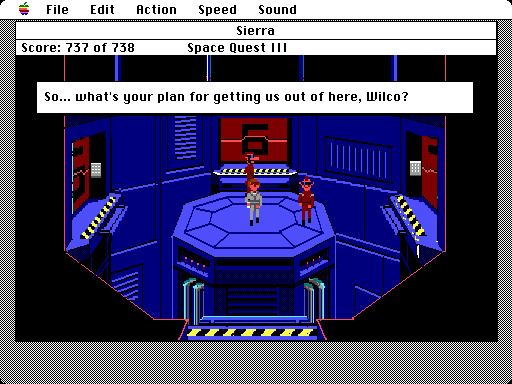 Space Quest III: The Pirates of Pestulon Macintosh Screenshot: Found the Two Guys, but how do I get out of here?
