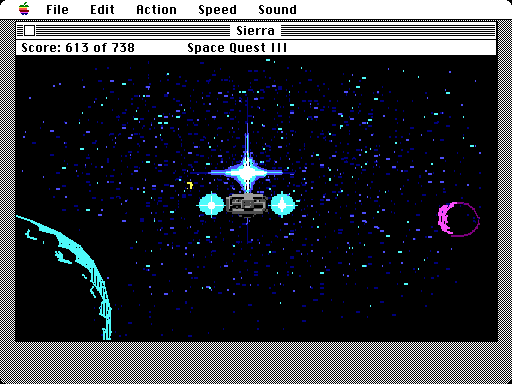 Space Quest III: The Pirates of Pestulon Macintosh Screenshot: The Aluminum Mallard is out of control!