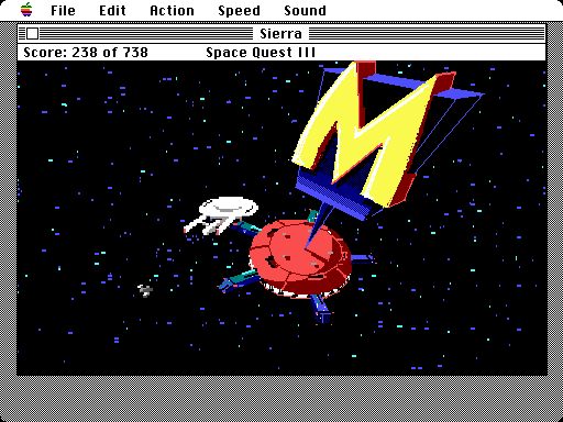 Space Quest III: The Pirates of Pestulon Macintosh Screenshot: Time for a stop at Monolith Burger.