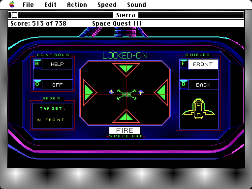 Space Quest III: The Pirates of Pestulon Macintosh Screenshot: Locked-on...fire!