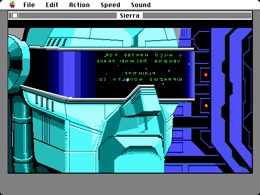 Space Quest III: The Pirates of Pestulon Macintosh Screenshot: Hmm, looks like Arnoid the Anihilator is in pursuit of Roger!