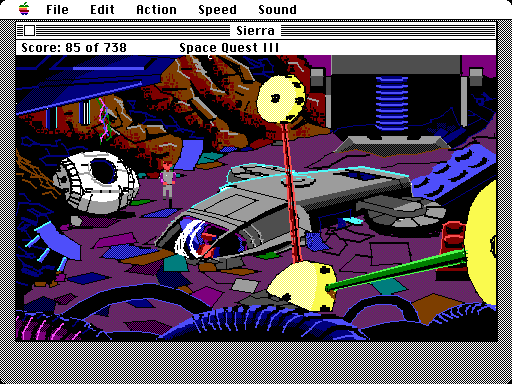 Space Quest III: The Pirates of Pestulon Macintosh Screenshot: A spaceship! This could help me out...