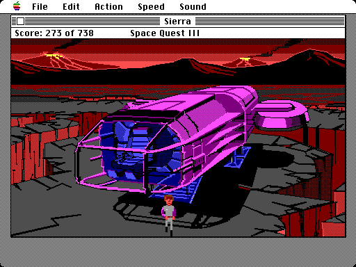 Space Quest III: The Pirates of Pestulon Macintosh Screenshot: Landed on the volcanic planet Ortega.