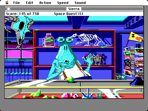 Space Quest III: The Pirates of Pestulon Macintosh Screenshot: Selling a gem to Fester Blatz for some extra cash.