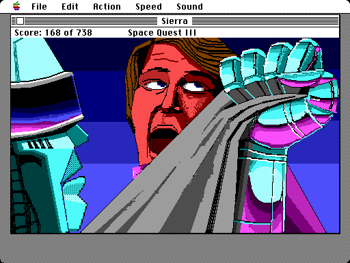 Space Quest III: The Pirates of Pestulon Macintosh Screenshot: Roger's in trouble again!