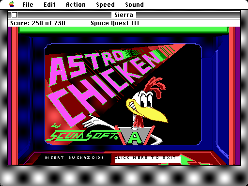 Space Quest III: The Pirates of Pestulon Macintosh Screenshot: The Astro Chicken title screen.