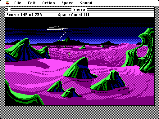 Space Quest III: The Pirates of Pestulon Macintosh Screenshot: Walking into the distance of a desolate landscape...