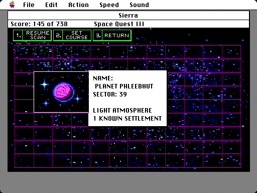 Space Quest III: The Pirates of Pestulon Macintosh Screenshot: Navigation system.