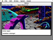 Space Quest III: The Pirates of Pestulon for Macintosh - Enter commands to search and interact with the environment.