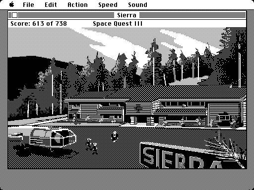 Space Quest III: The Pirates of Pestulon Macintosh Screenshot: Landed at Sierra HQ!