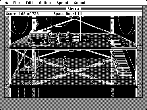 Space Quest III: The Pirates of Pestulon Macintosh Screenshot: Here comes that android!
