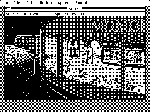 Space Quest III: The Pirates of Pestulon Macintosh Screenshot: Eating some food...