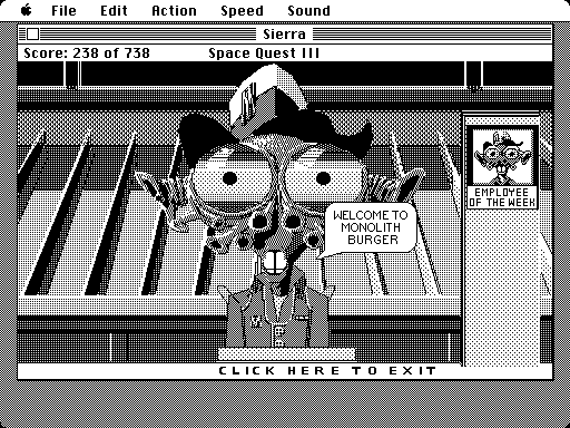 Space Quest III: The Pirates of Pestulon Macintosh Screenshot: Care to place an order?
