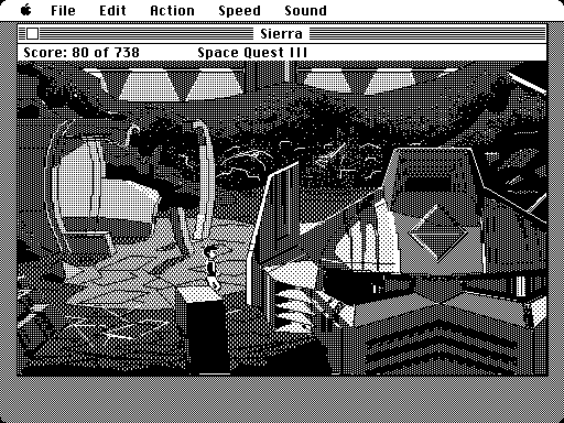 Space Quest III: The Pirates of Pestulon Macintosh Screenshot: Hmm, a giant robot head?